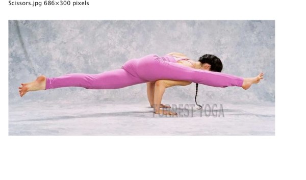 Ana Forrest in Scissors Pose Arm Balance- scissors